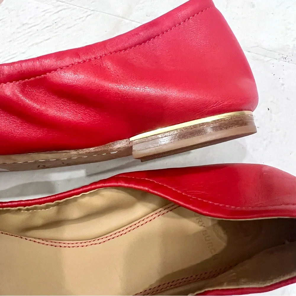 Tory Burch Cap Toe Colorblock Nappa Leather Minnie Ballet Flats Red Azalea Pink